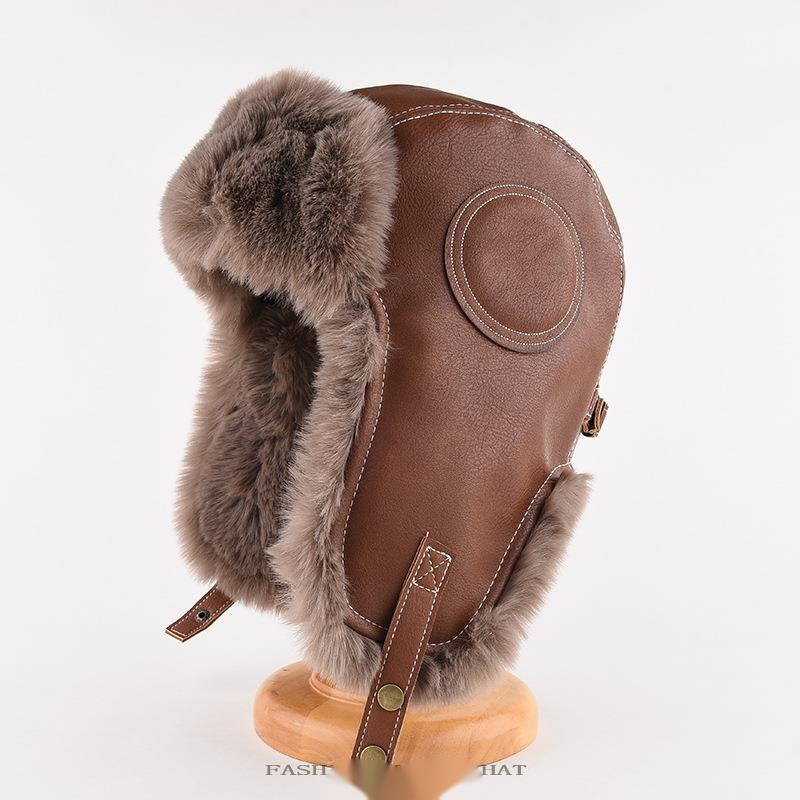 Leather Lei Feng men's winter thick warm ear protection pilot circle leather children's outdoor cycling cold hat_voghion.com