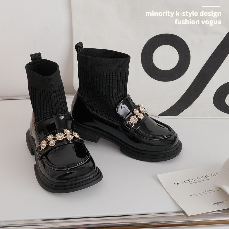 Ins Boots [Loaf Sock Shoes] Autumn New Girls' Academy Princess Style Slip-On LOAF237815_voghion.com