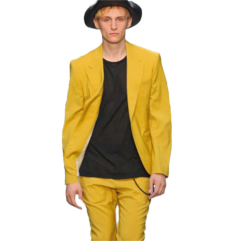 Men's yellow business casual two-piece groomsman wedding suit_voghion.com