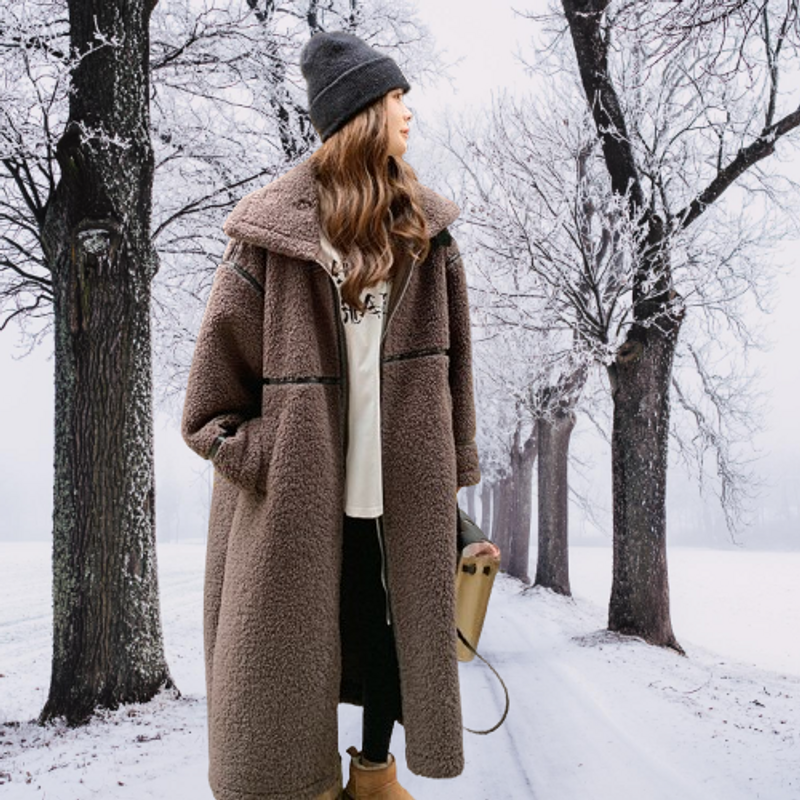 Women's Clothing long fur lambskin coat women's winter retro stand collar thick casual coat_voghion.com