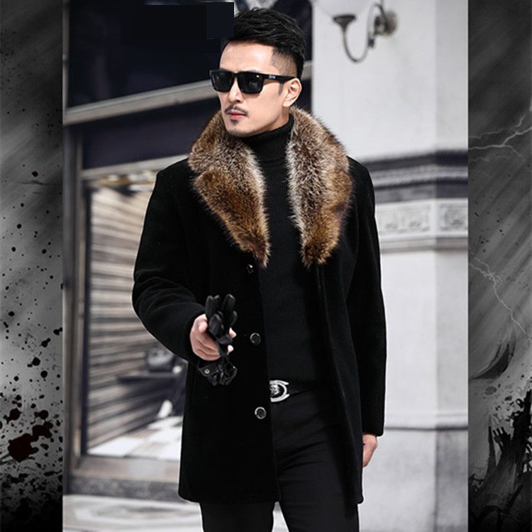 Men's Clothing Woolen Coat Men's Plus Size Winter Wool Coat With Contrast Fur Collar - Stylish Overcoat For Casual & Formal Wear (Black, M-5XL)_voghion.com