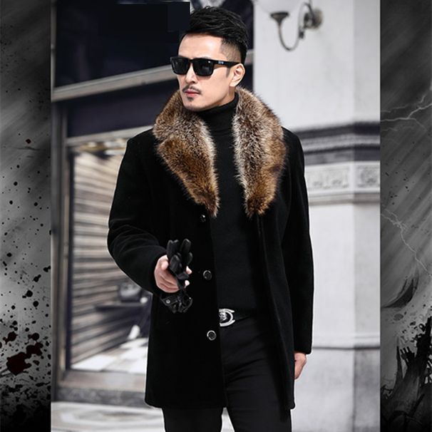 Men's Clothing Woolen Coat Men's Plus Size Winter Wool Coat With Contrast Fur Collar - Stylish Overcoat For Casual & Formal Wear (Black, M-5XL)_voghion.com