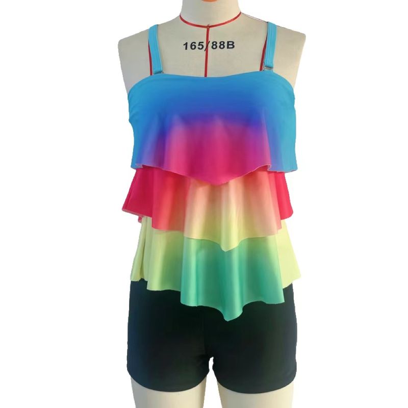 Maillot de bain à volants pour femmes, maillot de bain conservateur, boxer, tankini, grande taille, dégradé de couleurs, tache_voghion.com