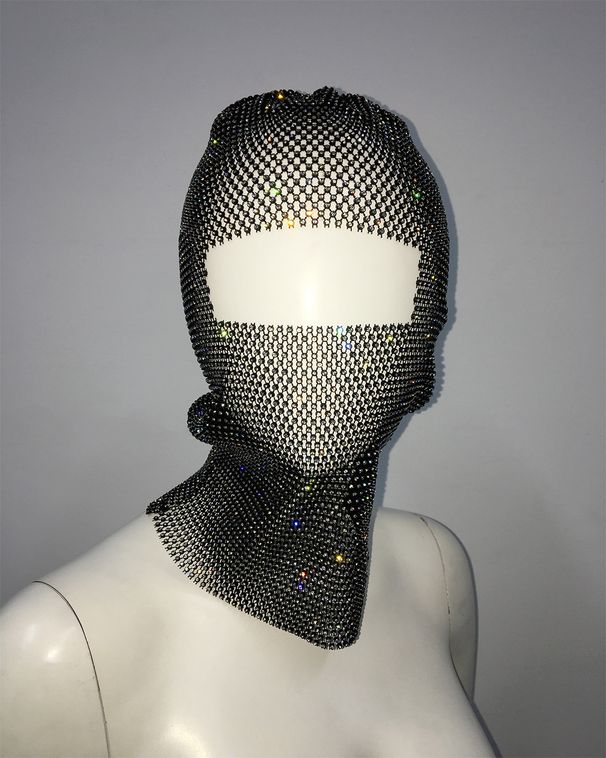 Rhinestone ribiška mreža za glavo, modni trend, praznični karneval, diamantna pokrivala za glavo, facekini_voghion.com