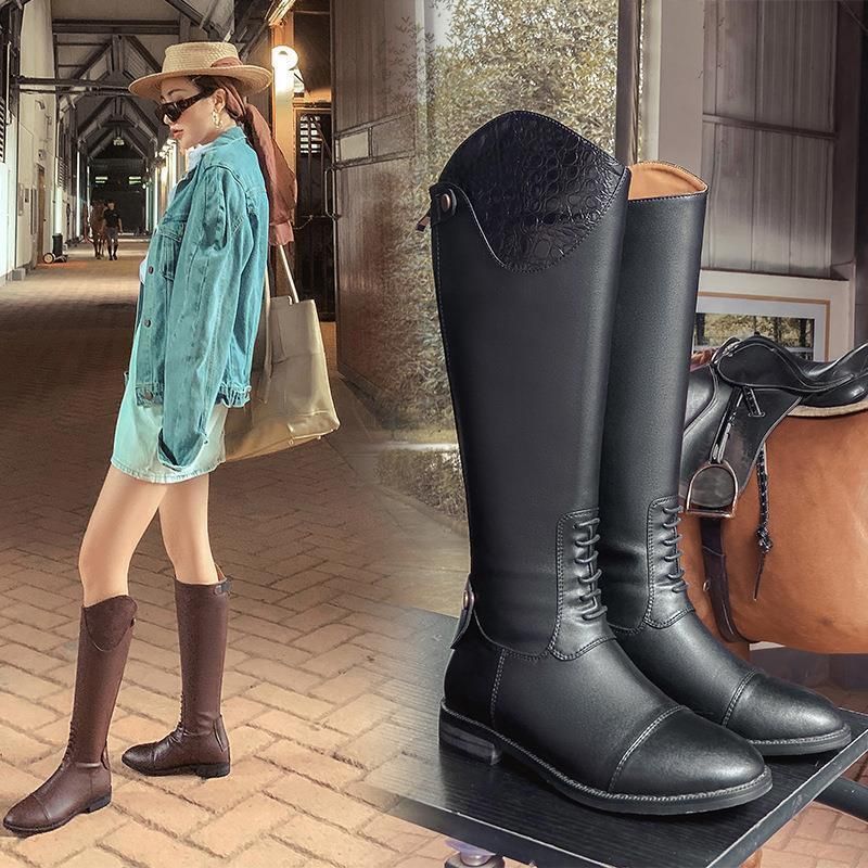 2023 Autumn Winter For Women, Knee-High Low Heel Equestrian Boots, Large Size Riding Boots_voghion.com