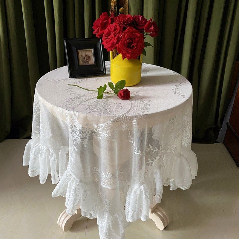 Round Lace Coffee Table Cover Sheer Tablecloth 2025 New Arrival_voghion.com