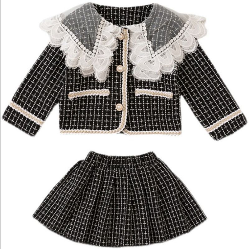 Girls' Autumn Dress Set Baby Girls' Small Fragrant Coat Plaid Skirt Two-piece Set_voghion.com