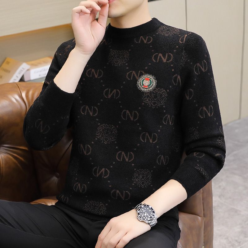 Maglione girocollo da uomo maglione invernale a collo basso lavorato a maglia maglione jacquard spesso con fondo camicia 2023 nuova tendenza della moda_voghion.com
