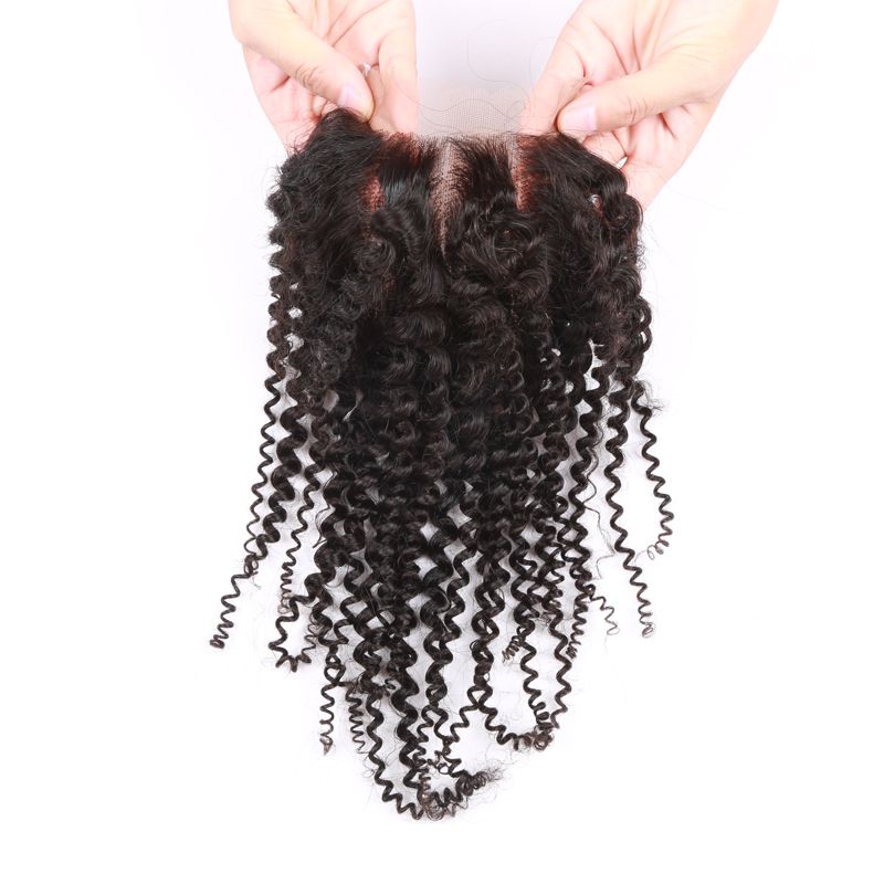 Brazilian Virgin Human Hair Kinky Curl 4*4 Swiss Lace Closure 150% Density Virgin Hair Closure for Women_voghion.com