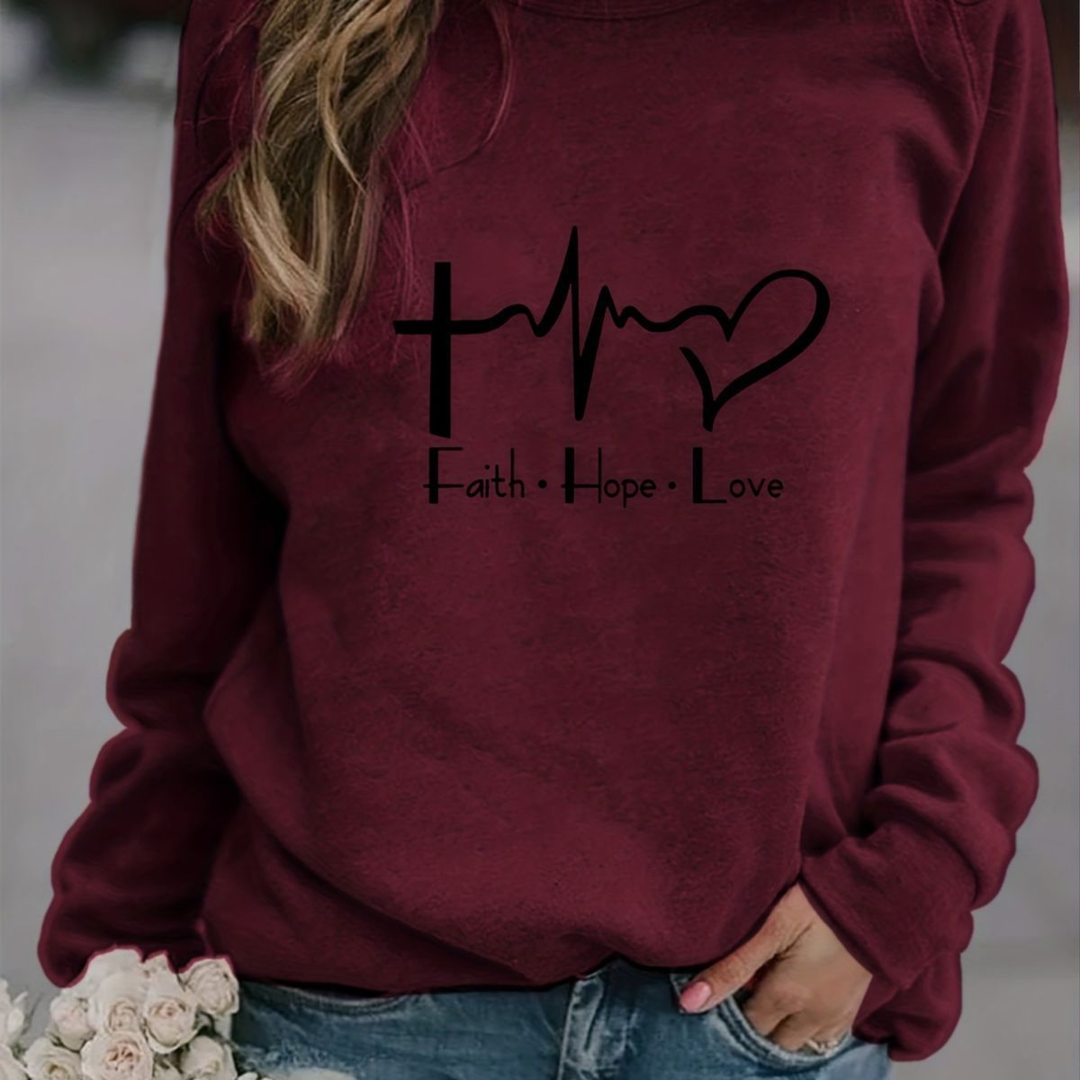 losse ronde hals bedrukte lange mouwen sweatshirt_voghion.com