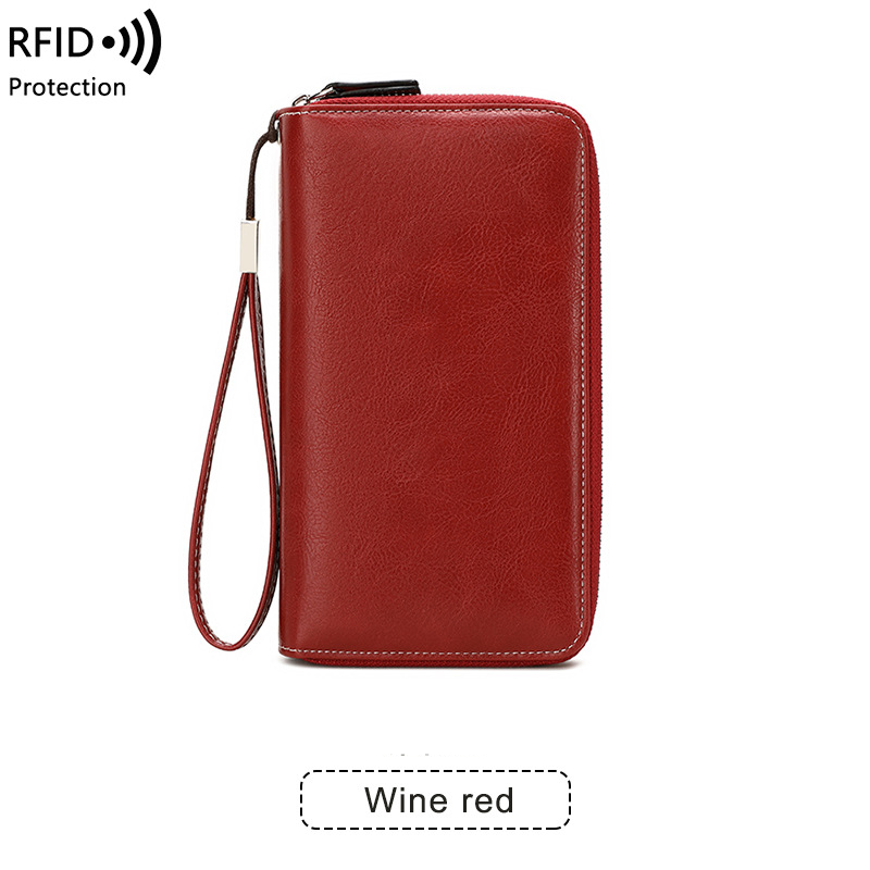 Women's Wallet & Men's Wallet Rfid Anti-theft Brush Ladies Purse Double Zipper Long Wallet Retro Large-capacity Clutch Bag_voghion.com