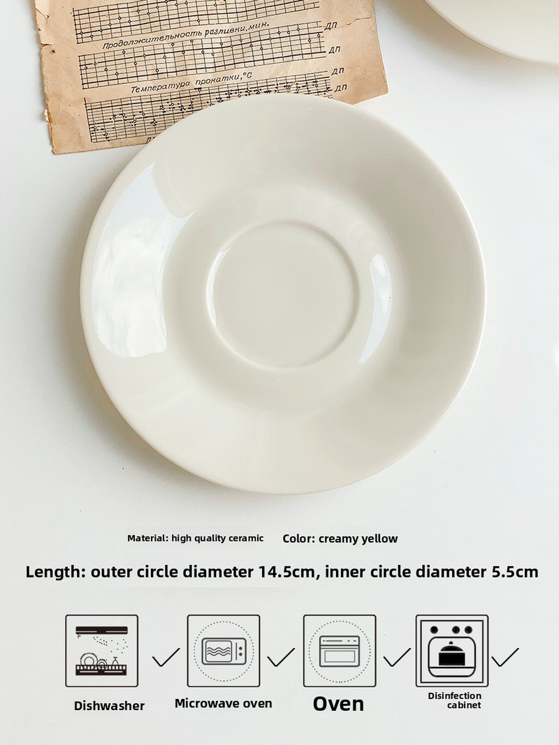 French Style Coffee Cup Set – Creamy Yellow Ceramic Mug & Saucer, Modern Minimalist Office Tea Cup (200ml, Dishwasher Safe)​_voghion.com