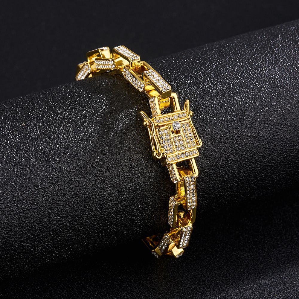 Men And Women's Jewelry Punk Rock Hip Hop Cuban Link Chain Necklace With Miami Box Clasp, Geometric Design, Zinc Alloy, Gold & Silver, 18inch 8inch_voghion.com