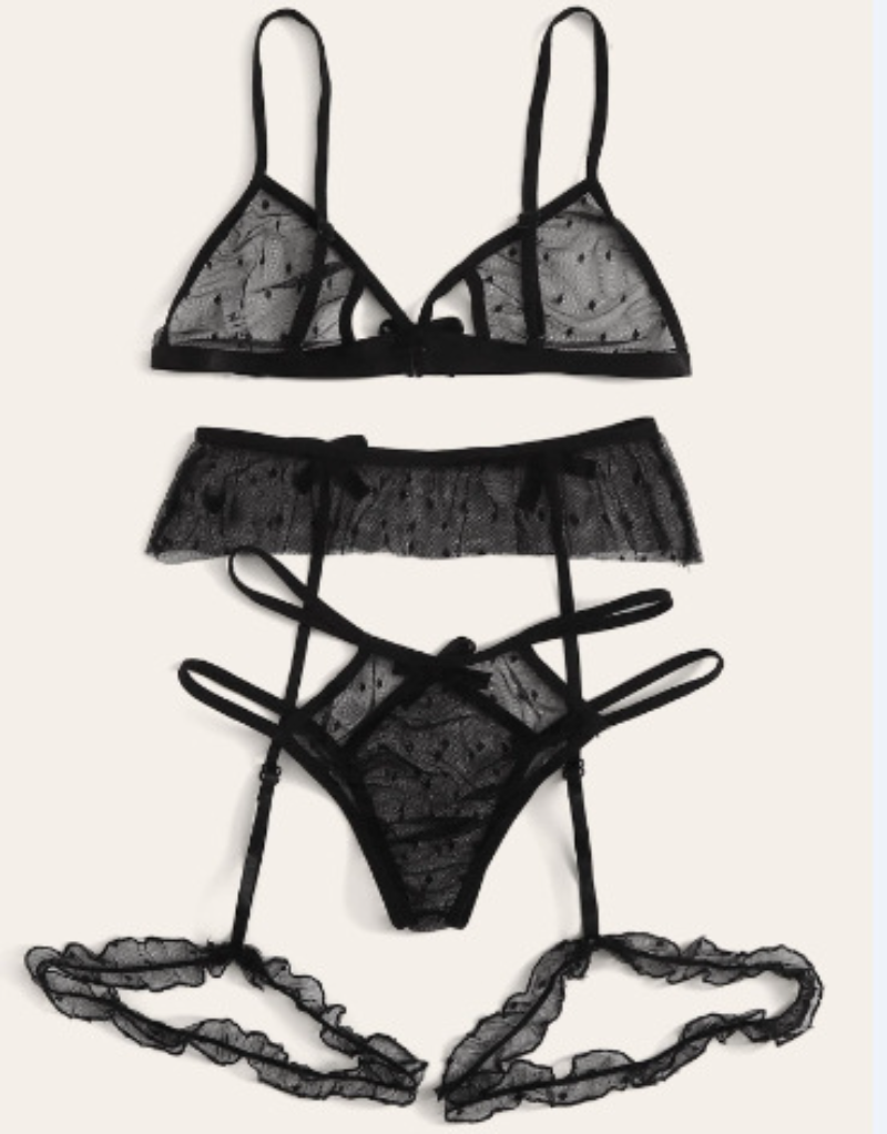 Reggiseno sexy S Reggiseno trasparente trasparente e mutandine S con biancheria intima da donna in pizzo a rete prospettiva giarrettiera_voghion.com