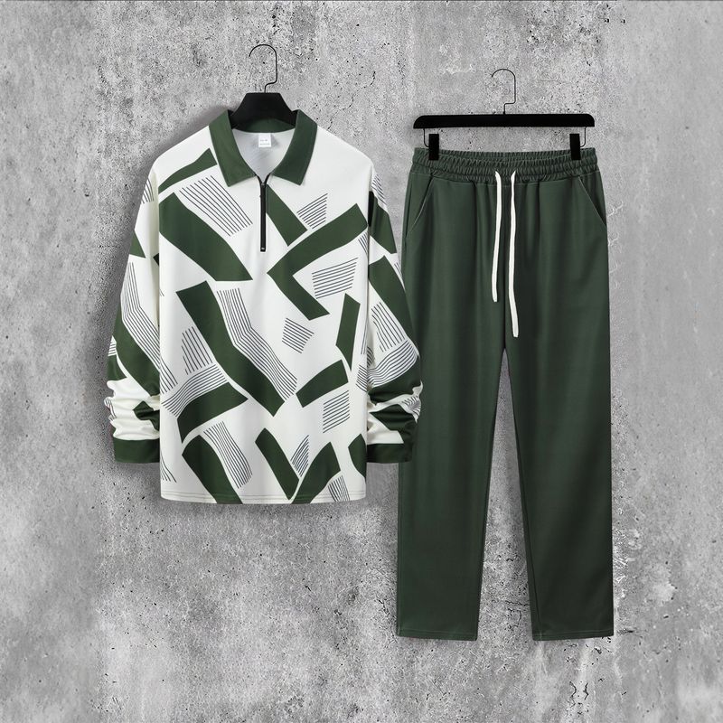 Übergroßes Trainingsanzug-Set mit Reißverschluss und Twill-Print für Herren – Langarmpullover und lässige Hose, passendes Streetwear-Outfit für Männer und Frauen_voghion.com