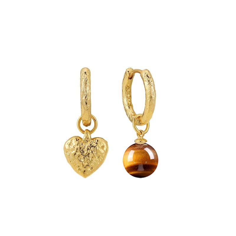 Orecchini da donna in stile Maillard, retrò, asimmetrici, a forma di cuore, leggeri, di lusso, di alta qualità, con pietra occhio di tigre._voghion.com
