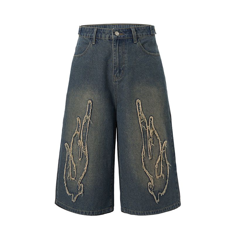 Herrenbekleidung Herrenbekleidung | 70 % Patch Washed Jeans 2025 Frühling und Sommer Neue Retro American Casual Herrenshorts_voghion.com