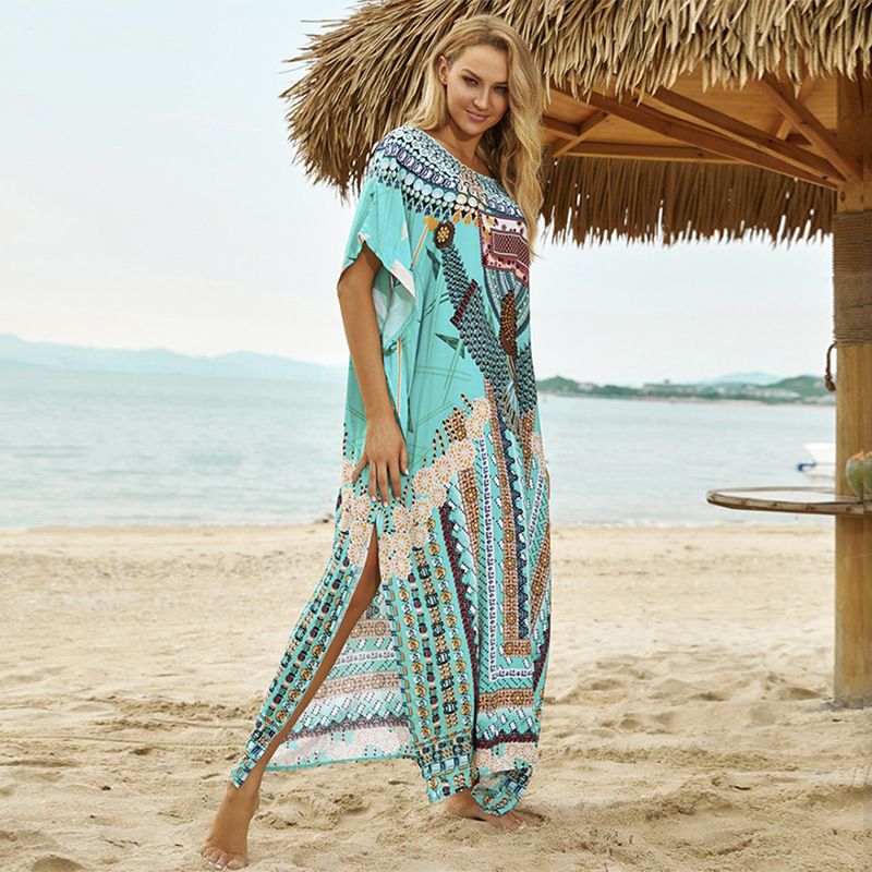 Women's Flowy Rayon Printed Cover-Up Dress Beach Tunic Swimwear Wrap Lightweight Boho Chic Resort Wear_voghion.com