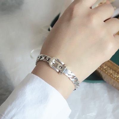 Fibbia per cintura creativa, braccialetto in argento puro da uomo, stile coreano, personalità hip-hop, semplice e alla moda, regalo per San Valentino._voghion.com