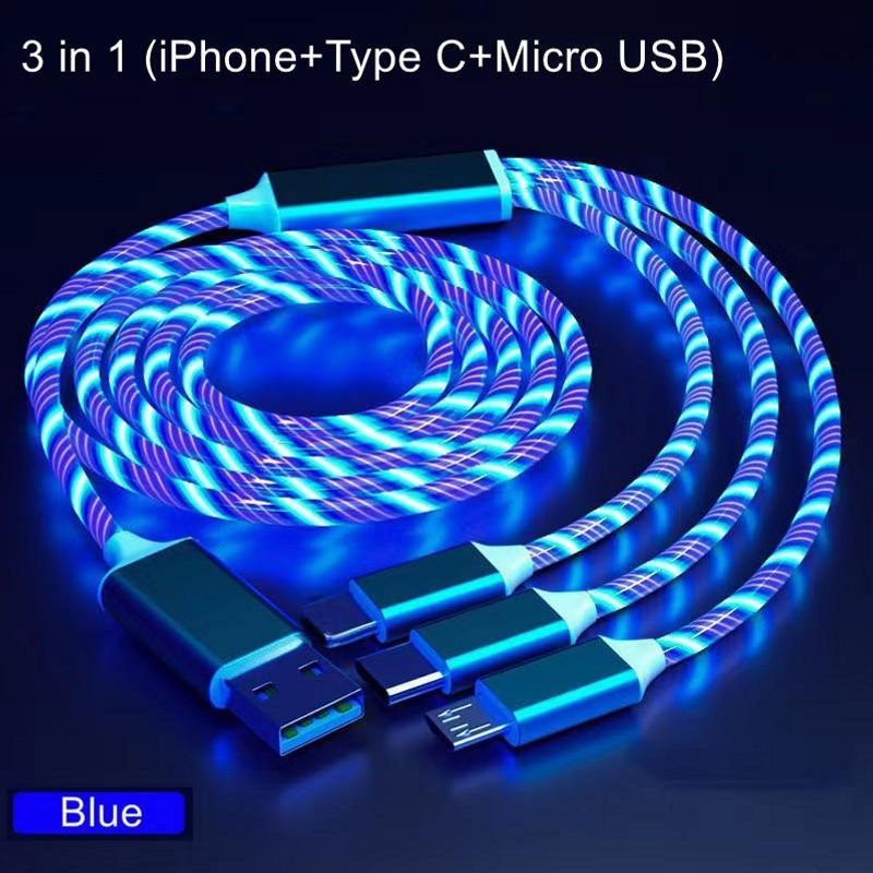 3 in 1 Light up Charging Cable,Multi LED Charging Cable,Light Up Charger Cord,3A USB Cable,Compatible with Most Smart Phones_voghion.com