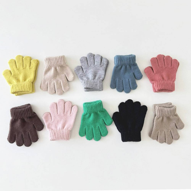 Children's gloves Winter solid finger warm ins five-finger baby gloves for boys and girls_voghion.com
