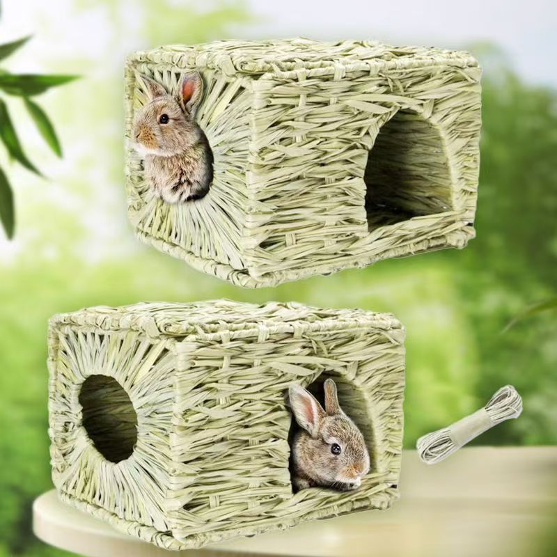Wannilen Natural Aquatic Grass Konijnenkooi Eco-vriendelijke Konijnen Warme Grasmat Konijnennest Totoro Konijnennest Hollands Varken Hamster Gras Nest Kooi_voghion.com