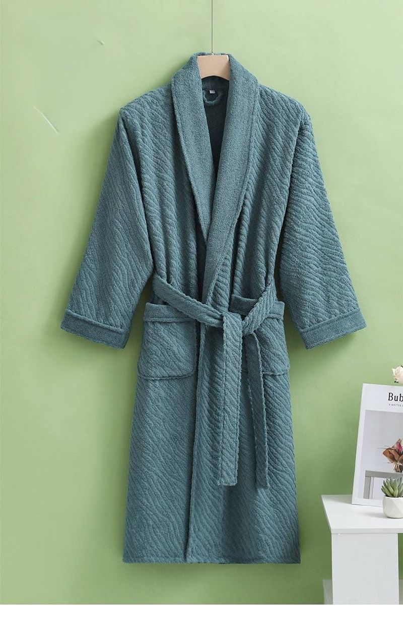 Albornoz de hotel de alta gama, toalla de algodón puro, otoño e invierno, grueso, largo, jacquard, con relieve, para hombre y mujer, para parejas._voghion.com