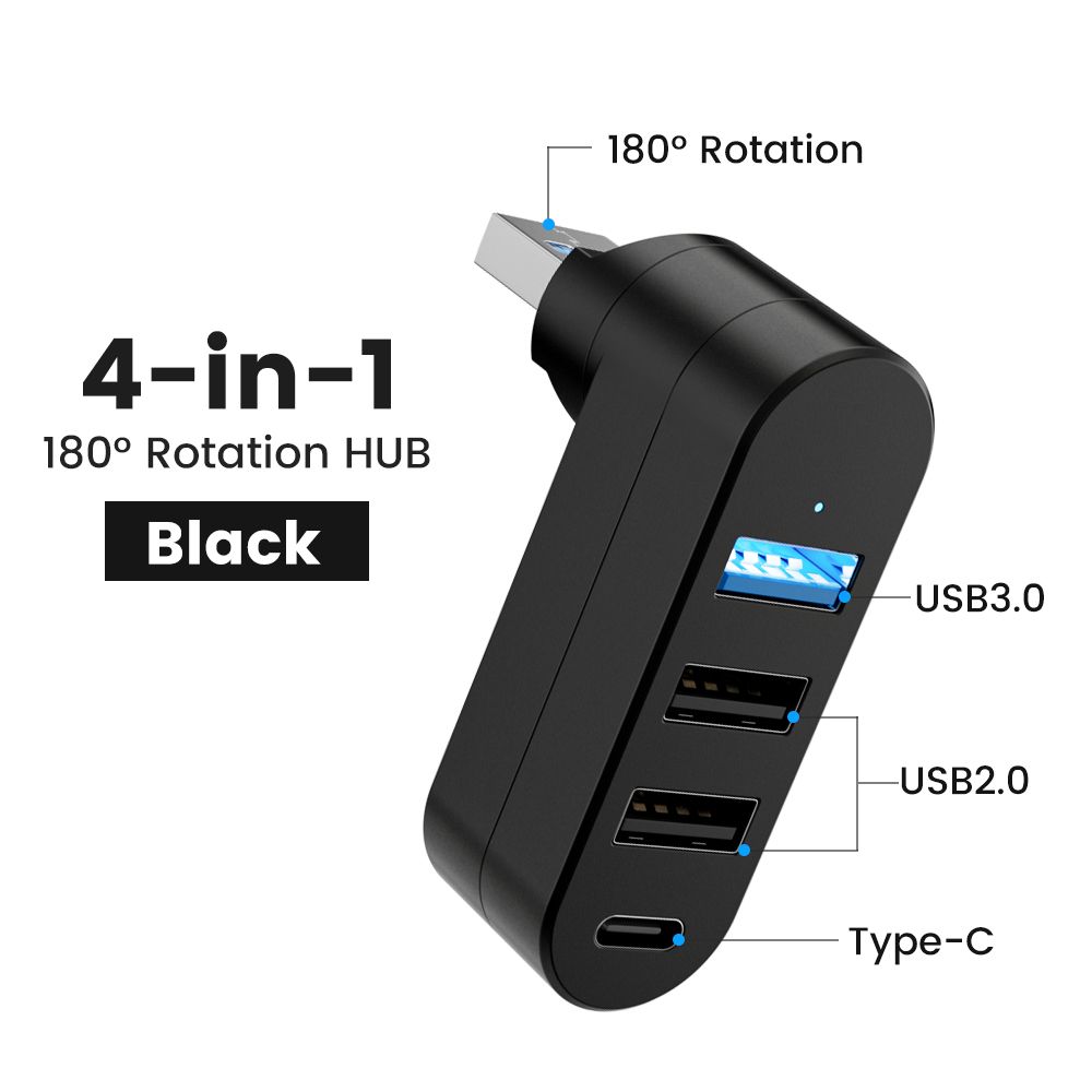Elough Mini 180 ° Rotatable 4 Ports USB 3.0 2.0 Hub Type C High Speed Data Transfer USB Disk Splitter Adapter For Laptop_voghion.com