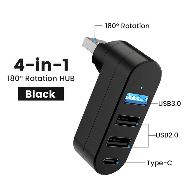 Elough Mini 180 ° Rotatable 4 Ports USB 3.0 2.0 Hub Type C High Speed Data Transfer USB Disk Splitter Adapter For Laptop_voghion.com