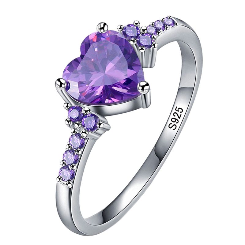 Natural Amethyst Zirconia Silver Fashion Wedding Heart Shaped Ring Jewelry Girl_voghion.com