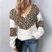 Pullover mit V-Ausschnitt und Leopardenmuster in Kontrastfarbe_voghion.com