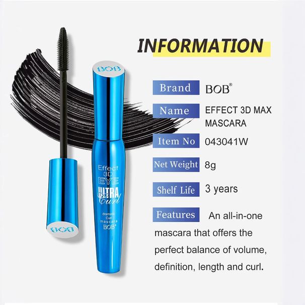 BOB 3D Volumizing Mascara For Women Lengthening, Curling, Thickening, Long-Lasting Waterproof, Sweat-Resistant, Smudge-Proof Fine Comb Applicator_voghion.com