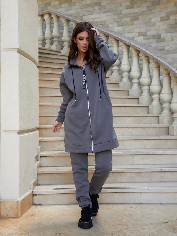 Women's Casual Long Sleeve Hoodie With Zip-Up Pants Set - Soft Fleece Lined Two-Piece Outfit For Comfort & Style_voghion.com