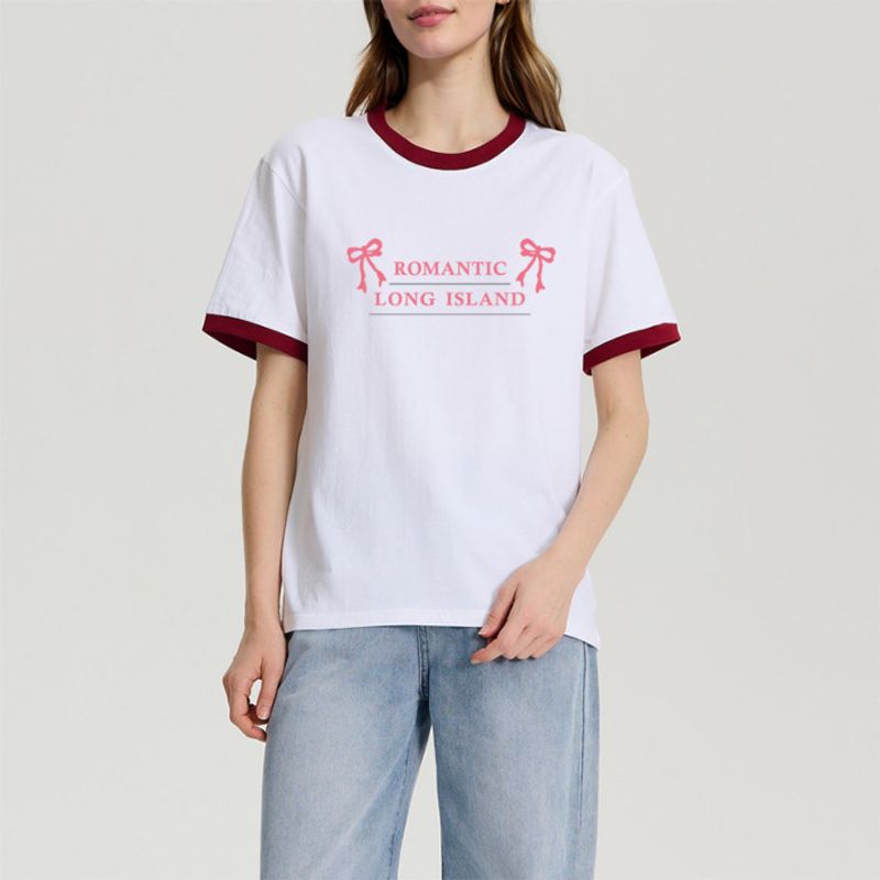Loose Color Block Short Sleeve T-shirt For Women Summer New Simple Letter Print Top Breathable Wrinkle Attire Synonyms_voghion.com