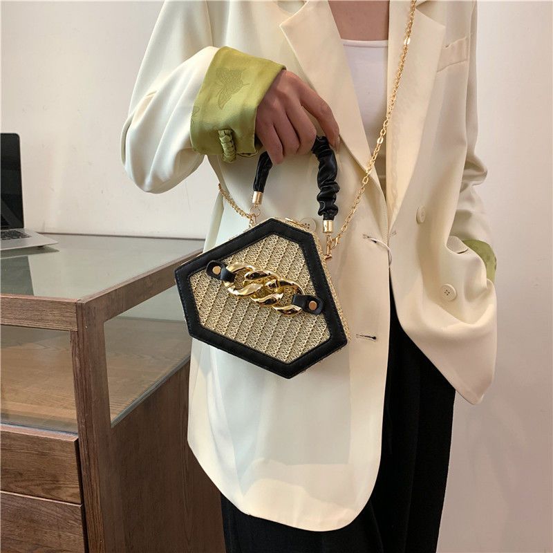 New niche design handbag straw woven personalized crossbody chain high aesthetic value diagonal cross ins style bag_voghion.com