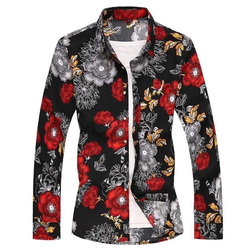 2025 New Men's Shirt, Flower Pattern Shirt, Printed Shirt, Casual Business Shirt For Party And Wedding_voghion.com