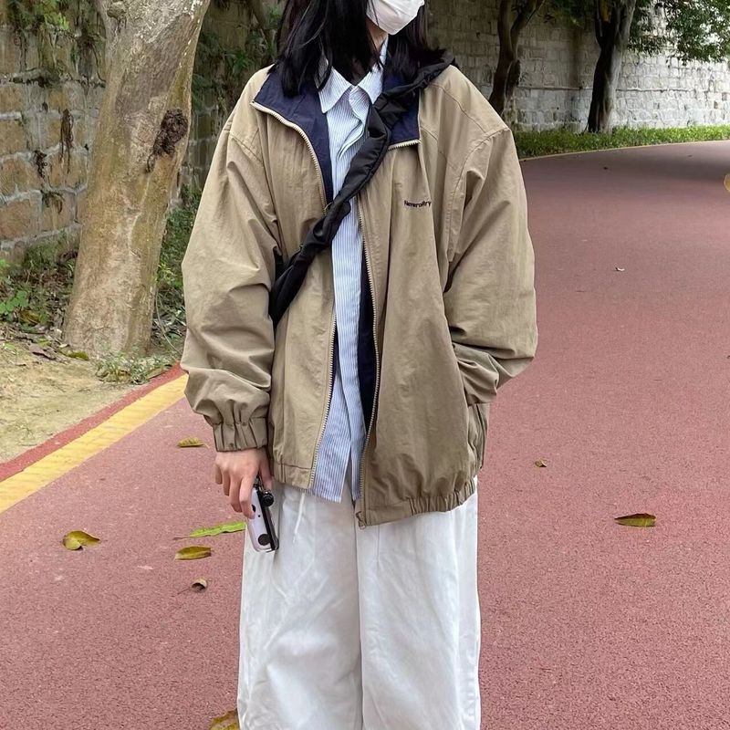 Deeptown Haruku Vintage Windbreaker Khaki Bomber Jackets Women Korean Streetwear Hip Hop Oversize Zipper Coat Loose Kpop_voghion.com