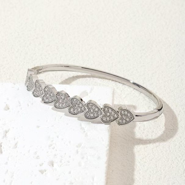 Women's Jewelry Elegant Star & Heart Bracelet With Cubic Zirconia, Adjustable Open Bangle For Daily Wear, Gold & Silver Inlaid With Zircon_voghion.com