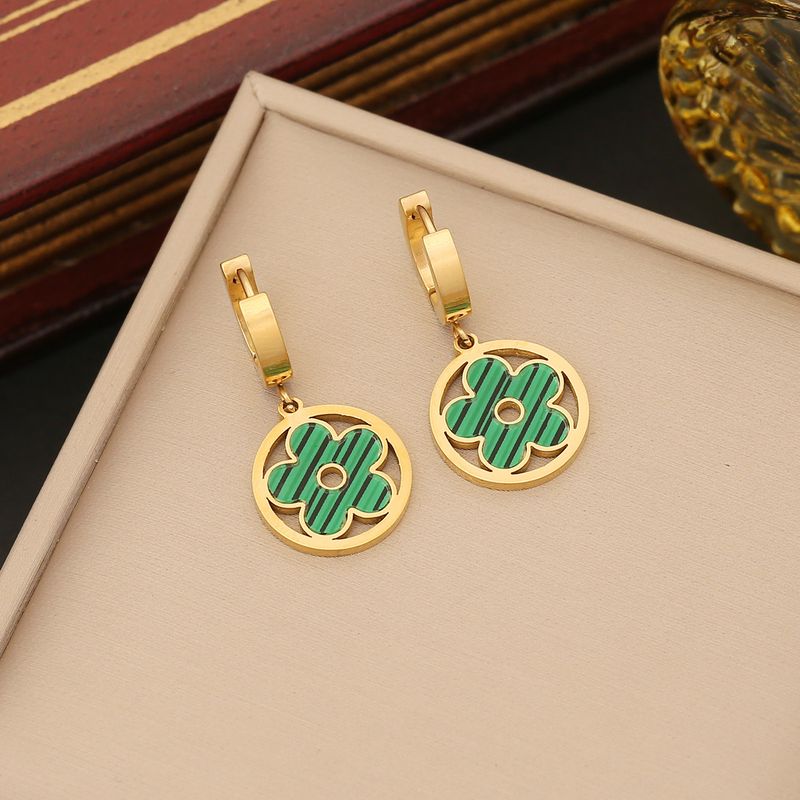 Damen-Schmuckset, Modeschmuck, grüne Blumenkette, modisches Schmuckset aus Edelstahl, temperamentvolle Schlüsselbeinkette_voghion.com