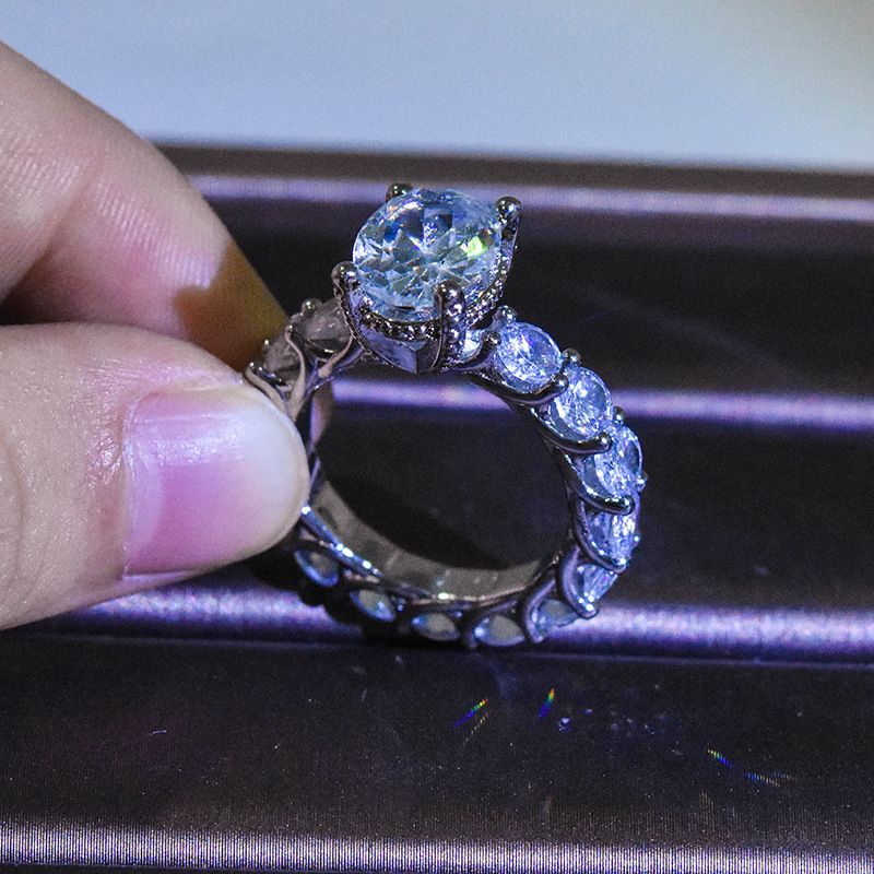 Bague de fiançailles Baojia en moissanite ovale à quatre griffes, taille irrégulière, entièrement écrasée, pour femme_voghion.com