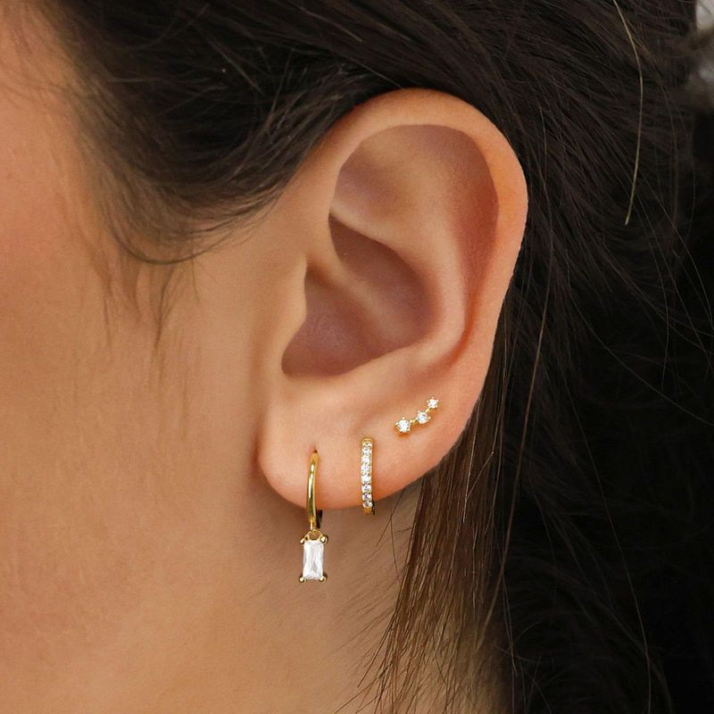 Brass With Real Gold Plating, Hot Selling Across, Stylish And Elegant Earrings For Ladies With Zircon, Three Piece Set_voghion.com