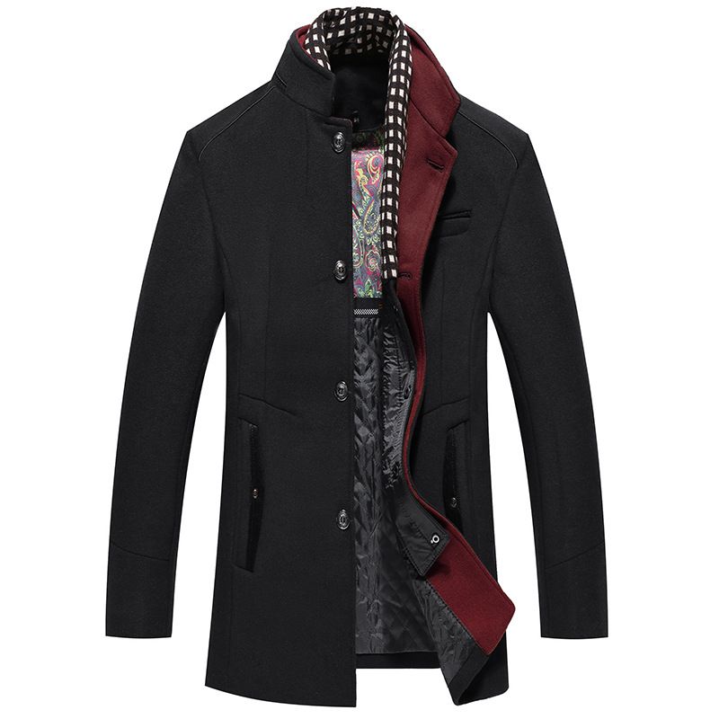 Herrenbekleidung Herren Herbst und Winter Abnehmbarer Schal Gesteppter Wollmantel Mittellange Windjacke aus Wolle für Herren_voghion.com