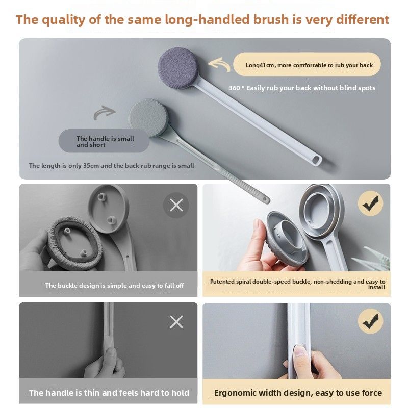Bade-Magie-Tool Peeling-Handtuch Bad Langer Griff Damen Spezial-Schrubber Rückenbürste Keine Notwendigkeit für Hilfe_voghion.com