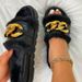 Pantufas femininas de lã com sola grossa e detalhe de corrente de metal - Sapatos confortáveis de algodão para ambientes internos/externos, tamanho grande_voghion.com