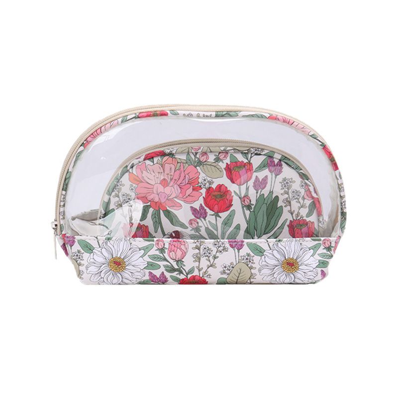 Trousse de toilette semi-circulaire transparente en PVC, deux pièces, grande capacité, portable, de voyage, de rangement pour cosmétiques pour filles_voghion.com