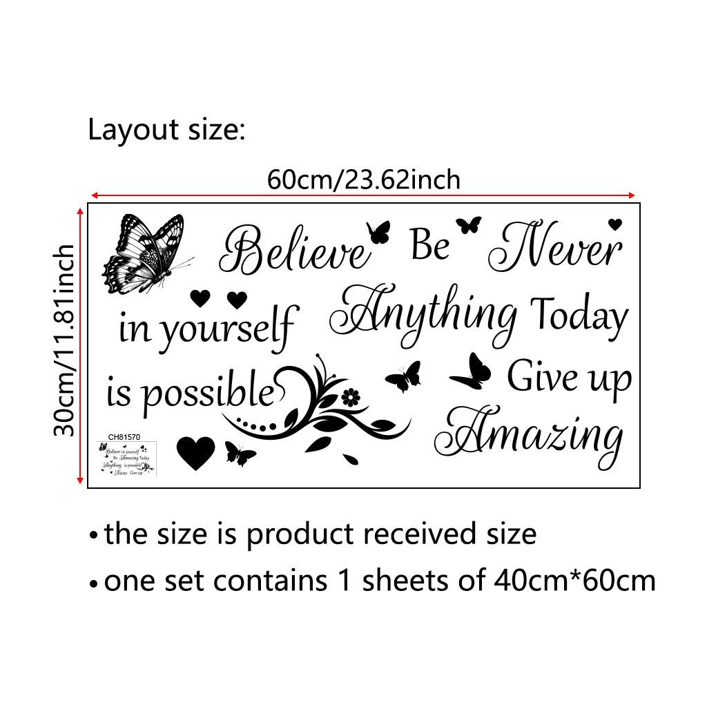 Believe yourself inspirational English butterfly PVC CH81570 living room bed wall sticker_voghion.com