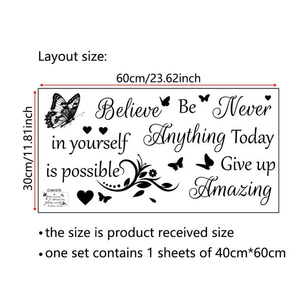 Believe yourself inspirational English butterfly PVC CH81570 living room bed wall sticker_voghion.com