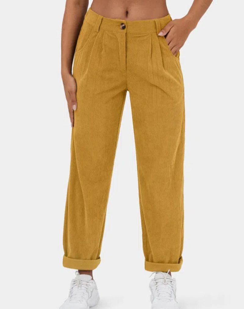 Women's Clothing Autumn High Waist Casual Pants Solid Color Corduroy Loose Straight Trousers_voghion.com
