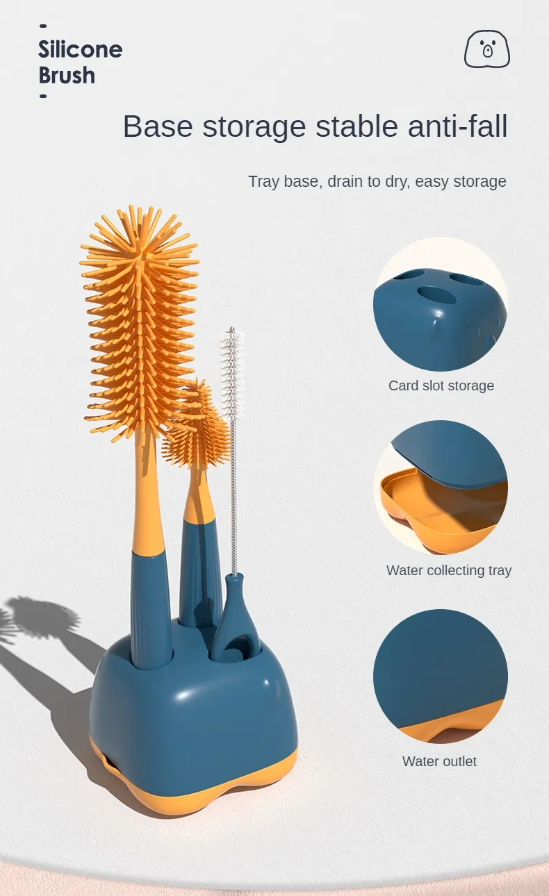 Lot de 1/2/3 brosses en silicone pour biberons, rotation à 360 degrés, brosse de nettoyage pour biberons, tétines, compte-gouttes, articles pour bébé_voghion.com