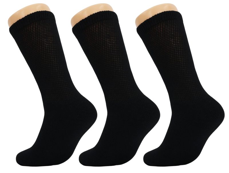 Diabetic Crew Socks Loose Fit Non-Binding Cotton Crew Diabetes Socks 3 Pairs_voghion.com